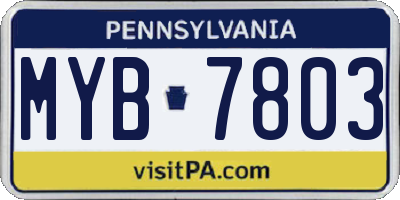 PA license plate MYB7803