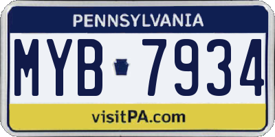 PA license plate MYB7934