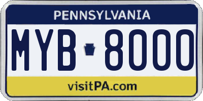 PA license plate MYB8000
