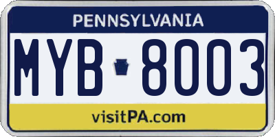 PA license plate MYB8003