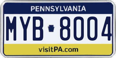 PA license plate MYB8004