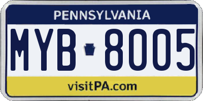 PA license plate MYB8005