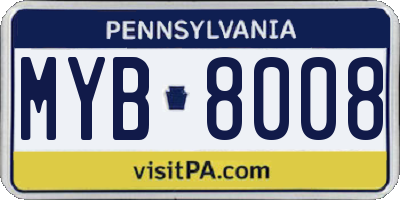 PA license plate MYB8008