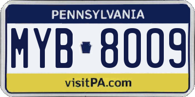 PA license plate MYB8009