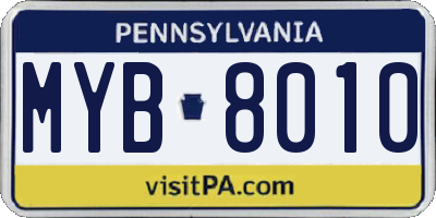 PA license plate MYB8010