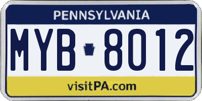 PA license plate MYB8012