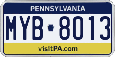 PA license plate MYB8013