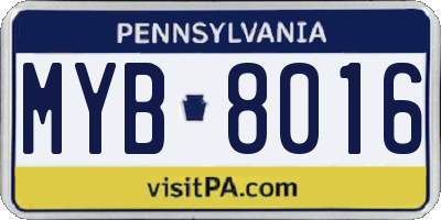 PA license plate MYB8016