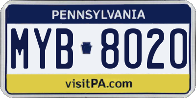 PA license plate MYB8020