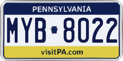 PA license plate MYB8022
