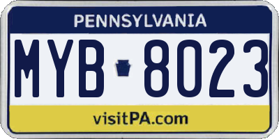 PA license plate MYB8023