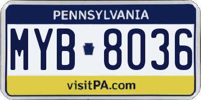 PA license plate MYB8036