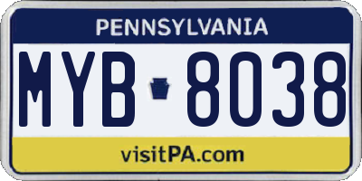 PA license plate MYB8038
