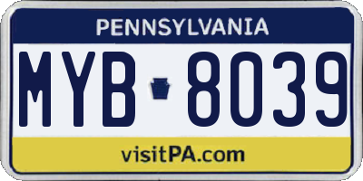 PA license plate MYB8039