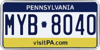 PA license plate MYB8040