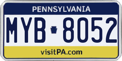 PA license plate MYB8052