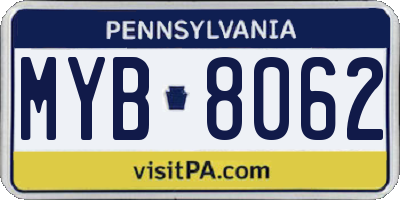PA license plate MYB8062