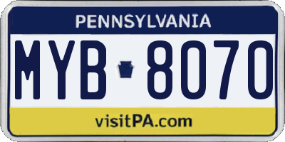 PA license plate MYB8070