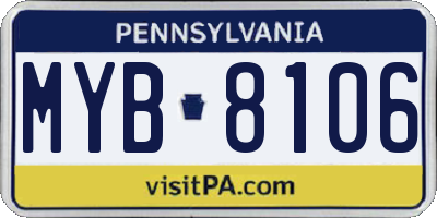 PA license plate MYB8106
