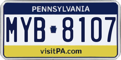 PA license plate MYB8107