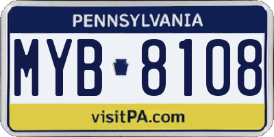 PA license plate MYB8108