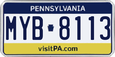 PA license plate MYB8113