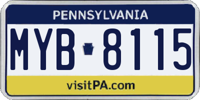 PA license plate MYB8115
