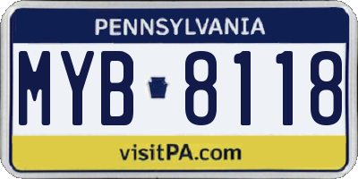 PA license plate MYB8118
