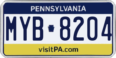 PA license plate MYB8204