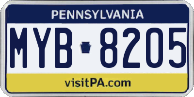 PA license plate MYB8205