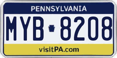 PA license plate MYB8208