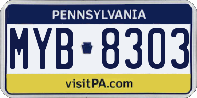 PA license plate MYB8303