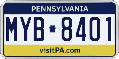 PA license plate MYB8401
