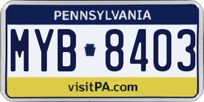 PA license plate MYB8403