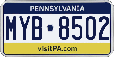 PA license plate MYB8502