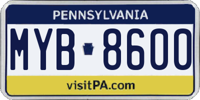 PA license plate MYB8600