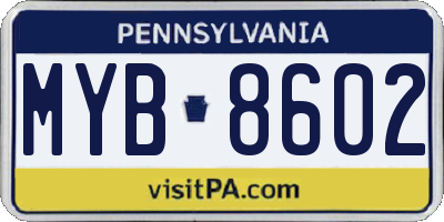 PA license plate MYB8602