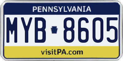 PA license plate MYB8605