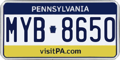 PA license plate MYB8650