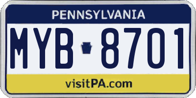 PA license plate MYB8701