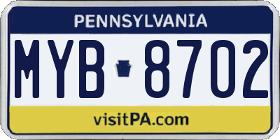 PA license plate MYB8702