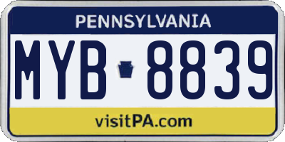 PA license plate MYB8839