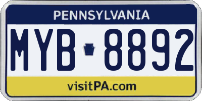 PA license plate MYB8892