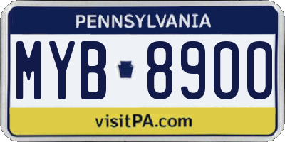 PA license plate MYB8900