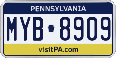 PA license plate MYB8909