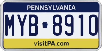 PA license plate MYB8910