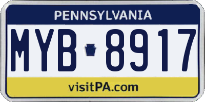 PA license plate MYB8917