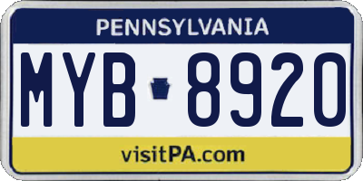 PA license plate MYB8920