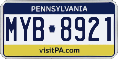PA license plate MYB8921