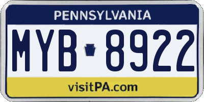 PA license plate MYB8922